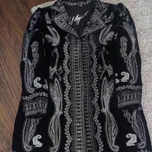 Peter Nygard Elegant Black and Silver Embroidered Coat P2P 22 Length 37